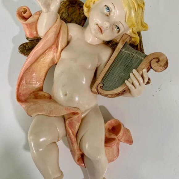 Vtg ~FONTANINI~Simonetti~Depose Italy CHERUB ANGEL GIRL PLAYING HARP - Picture 3 of 4
